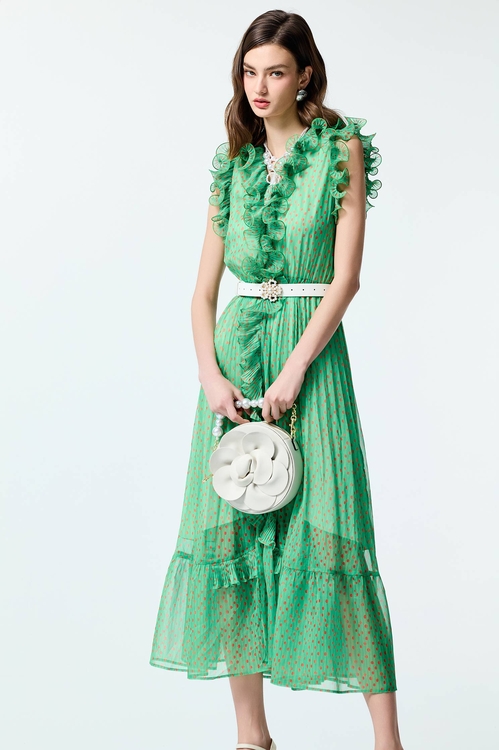 落日珊瑚點點雪紡禮服洋裝,小禮服