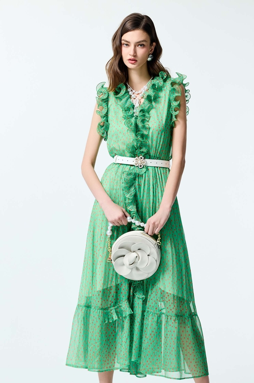 落日珊瑚點點雪紡禮服洋裝,小禮服