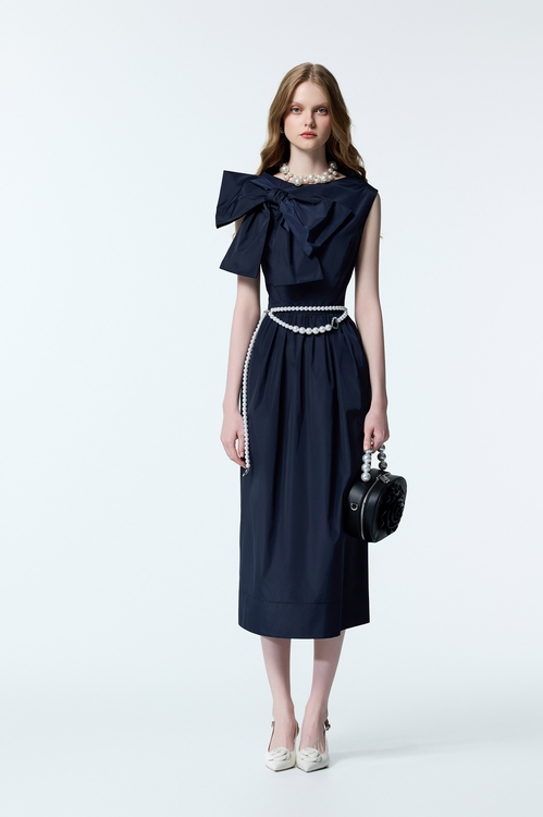 光澤感蝴蝶結禮服式洋裝,小禮服