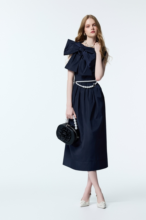 光澤感蝴蝶結禮服式洋裝,小禮服