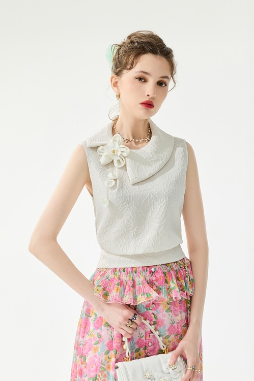 閃光澤立體玫瑰壓紋上衣,約會特輯