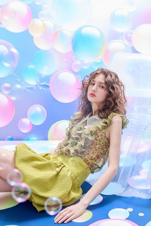 童話花園雪紡印花上衣,雪紡上衣