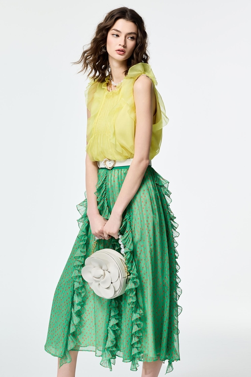 馬鞭草檸檬色雪紡上衣,無袖上衣
