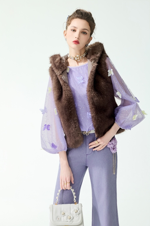 香囊仿皮草背心,無袖背心