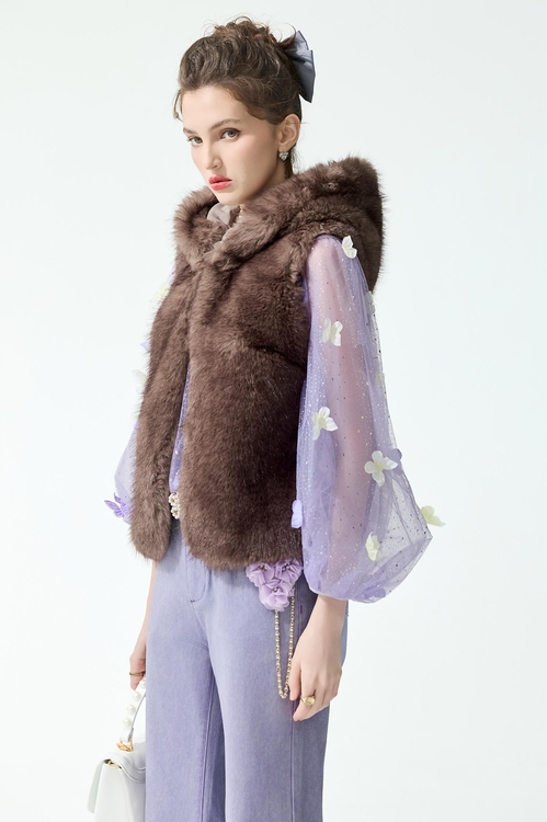 香囊仿皮草背心,無袖背心