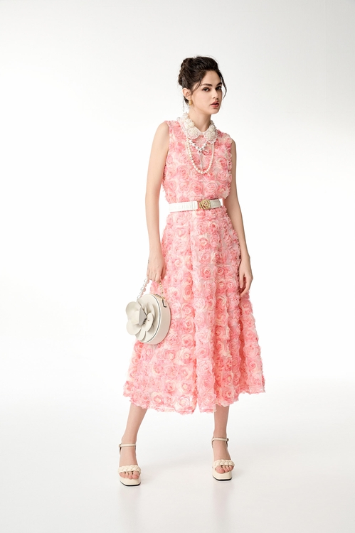 奢華粉玫瑰造型上衣,網紗