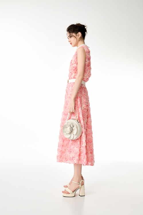 奢華粉玫瑰造型上衣,網紗