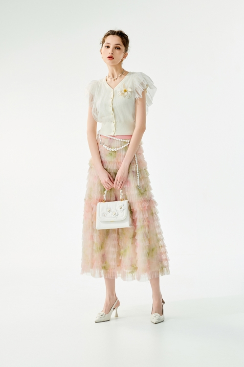 光學白拼接細網針織上衣,針織衫