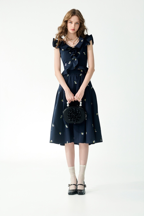 經典海軍藍彩色刺繡上衣,一般背心馬甲