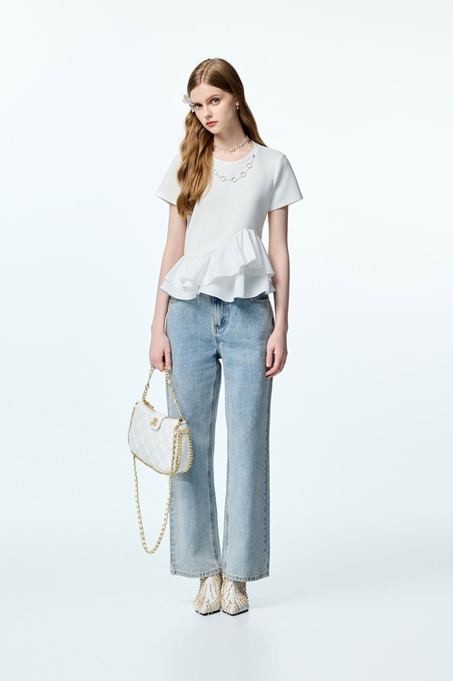 光學白荷葉下擺上衣,項鍊