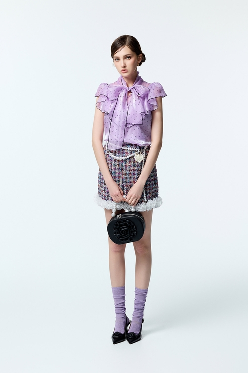 光澤感大麗花紫上衣,波點