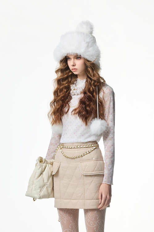 漿果梅子色小花上衣,高領上衣