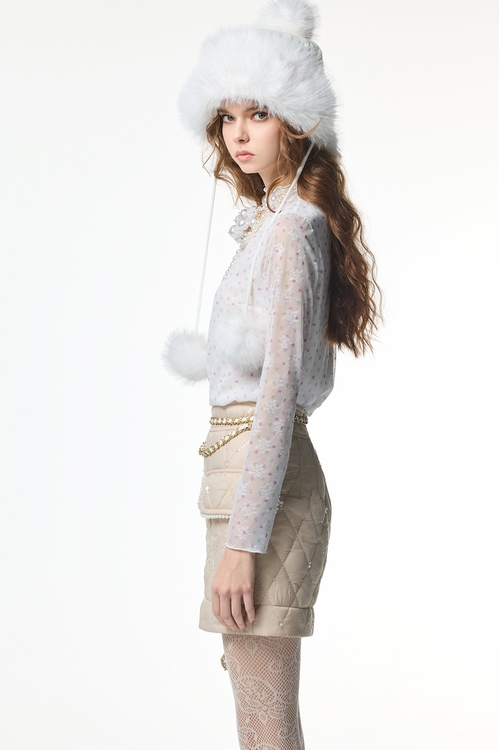 漿果梅子色小花上衣,高領上衣