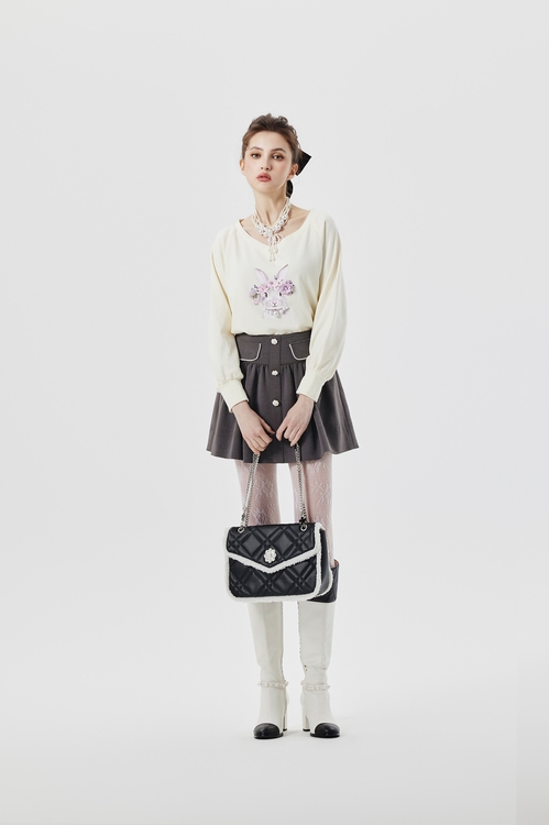 兔兔公主圖騰單品上衣,V領上衣