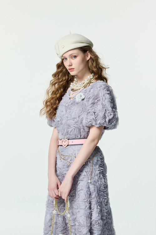 薄暮灰玫瑰花上衣,V領上衣