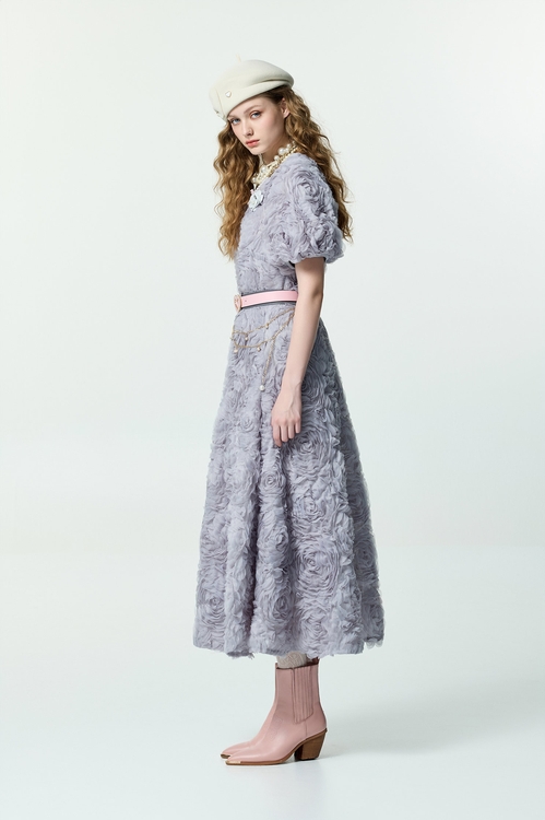 薄暮灰玫瑰花上衣,V領上衣