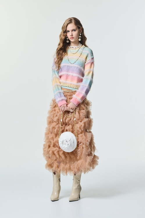 五彩漸層配條針織上衣,針織上衣