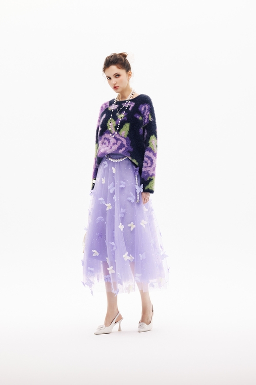 溫室綺麗花卉針織上衣,針織衫