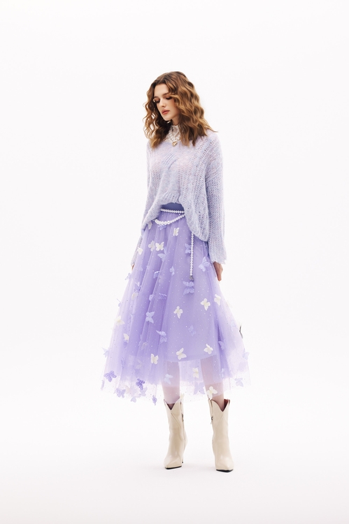 柔紫色五彩針織上衣,針織衫