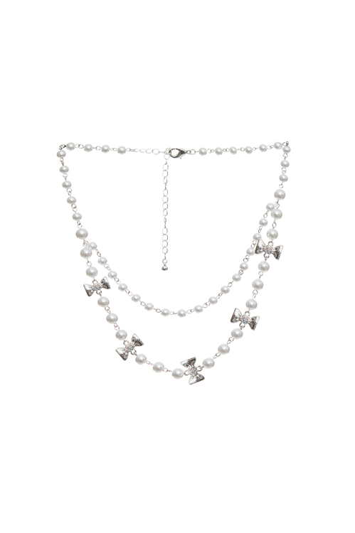 甜美垂墜珍珠蝴蝶結項鍊,項鍊