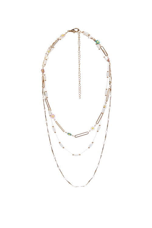 繽紛花朵水鑽多層次細鍊,項鍊