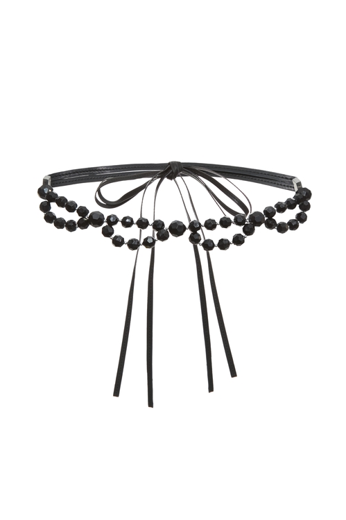 皮綁式時尚角珠腰鍊,皮革