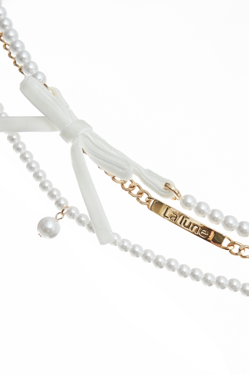 甜美絲絨蝴蝶結珍珠頸鍊,項鍊