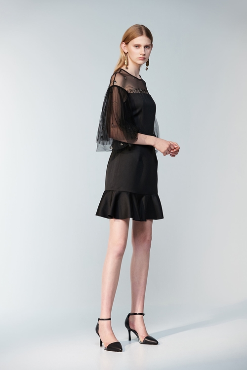 拼接紗網緞布洋裝,小禮服