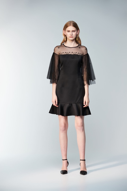 拼接紗網緞布洋裝,小禮服