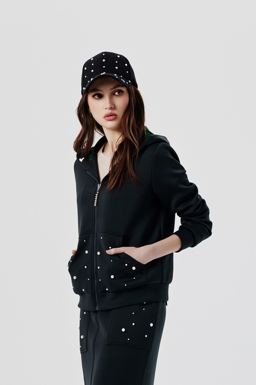 晚山新黛珍珠連帽外套,連帽外套