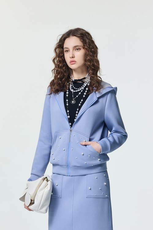 晚山新黛珍珠連帽外套,連帽外套