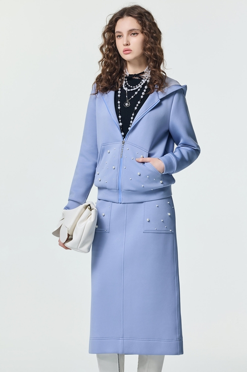 晚山新黛珍珠口袋長裙,長裙