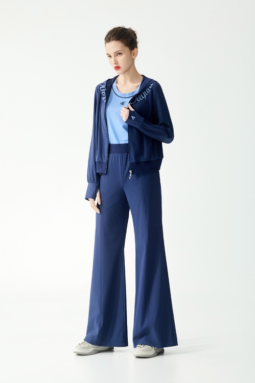 羅紋彈性腰膠原蛋白寬腿褲,寬褲,褲子