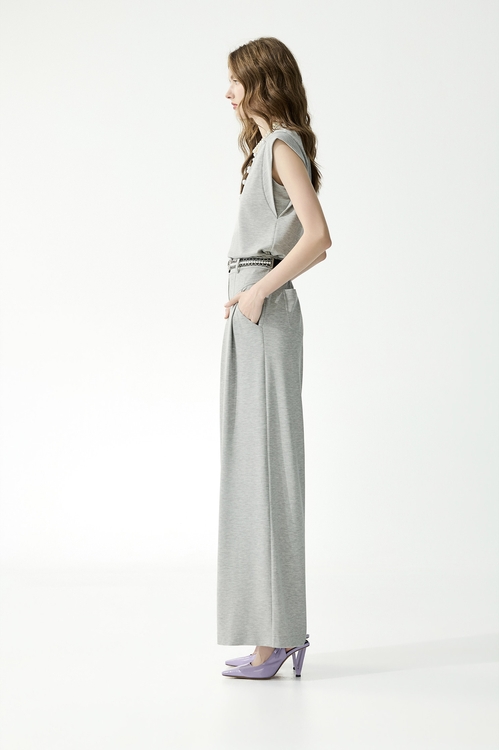 造型摺飾口袋寬腿褲,寬褲,褲子