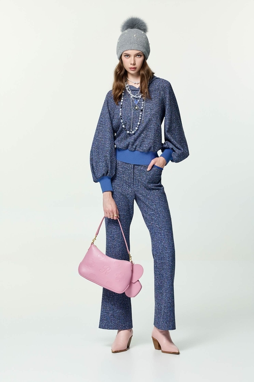 鑲口袋唇配色喇叭長褲,喇叭褲