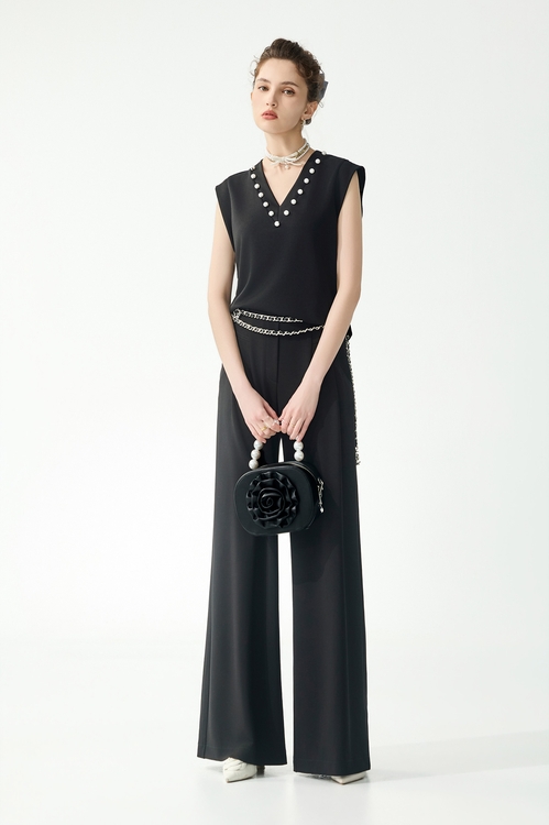 極簡鑲珍珠無袖上衣,一般背心馬甲