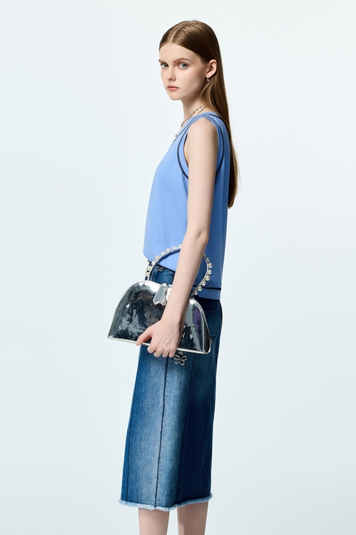 極簡合身鑲色邊T恤背心,純棉