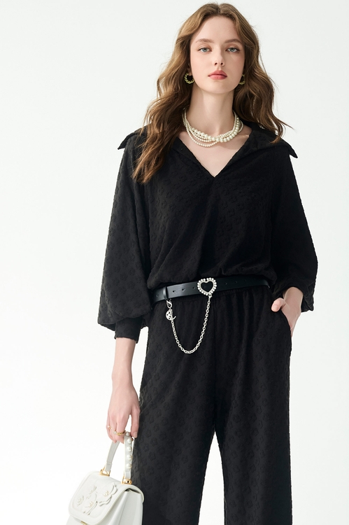 極簡立體花朵褆花上衣,黑色背心,黑色上衣