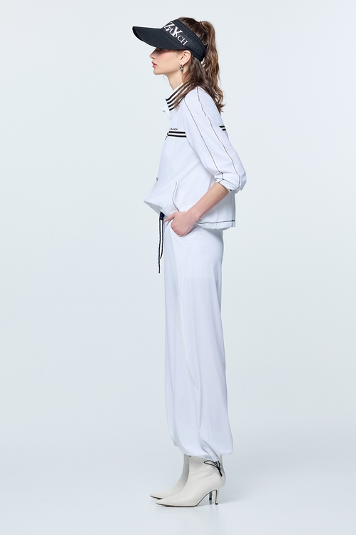 彩虹衣膠原蛋白抽繩造型長褲,白色褲子