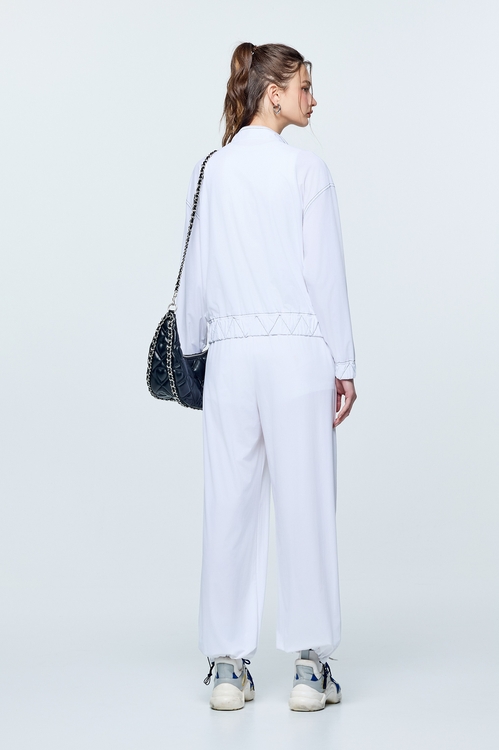 彩虹衣膠原蛋白抽繩造型長褲,白色褲子