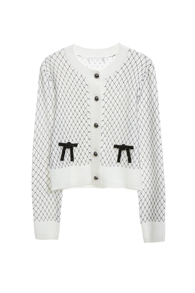 立體手勾菱格紋線針織外套