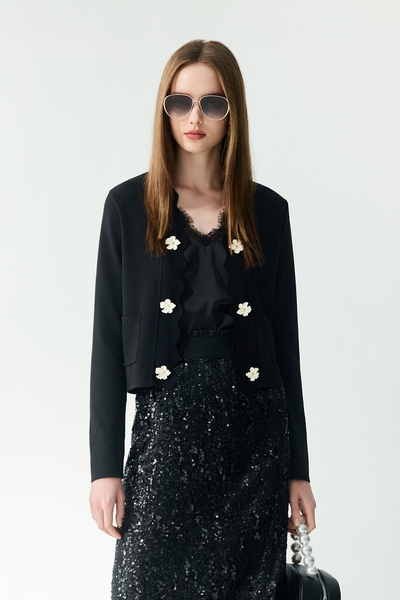 立體花飾針織外罩