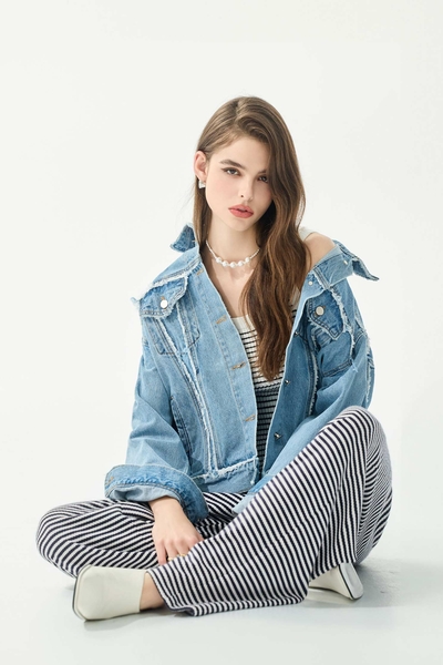 溫室花卉貼布刺繡牛仔外套