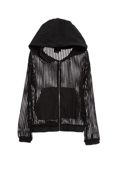 挑洞拼接風衣布連帽外套