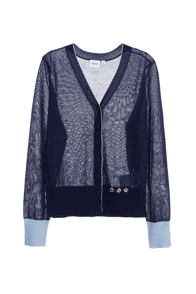 極簡水手藍鑲色針織外套