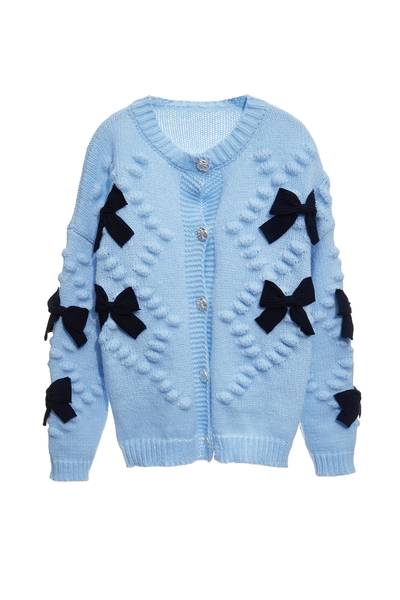 月光石藍蝴蝶結針織上衣