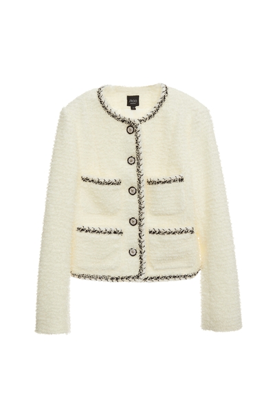 奶白色帶子紗經典花呢短外套