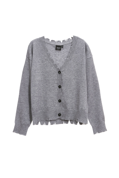 隨性毛邊灰針織外套