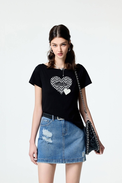 後口袋繡花牛仔短裙