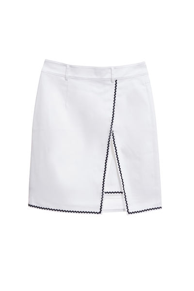 綴跳色波紋織帶窄裙